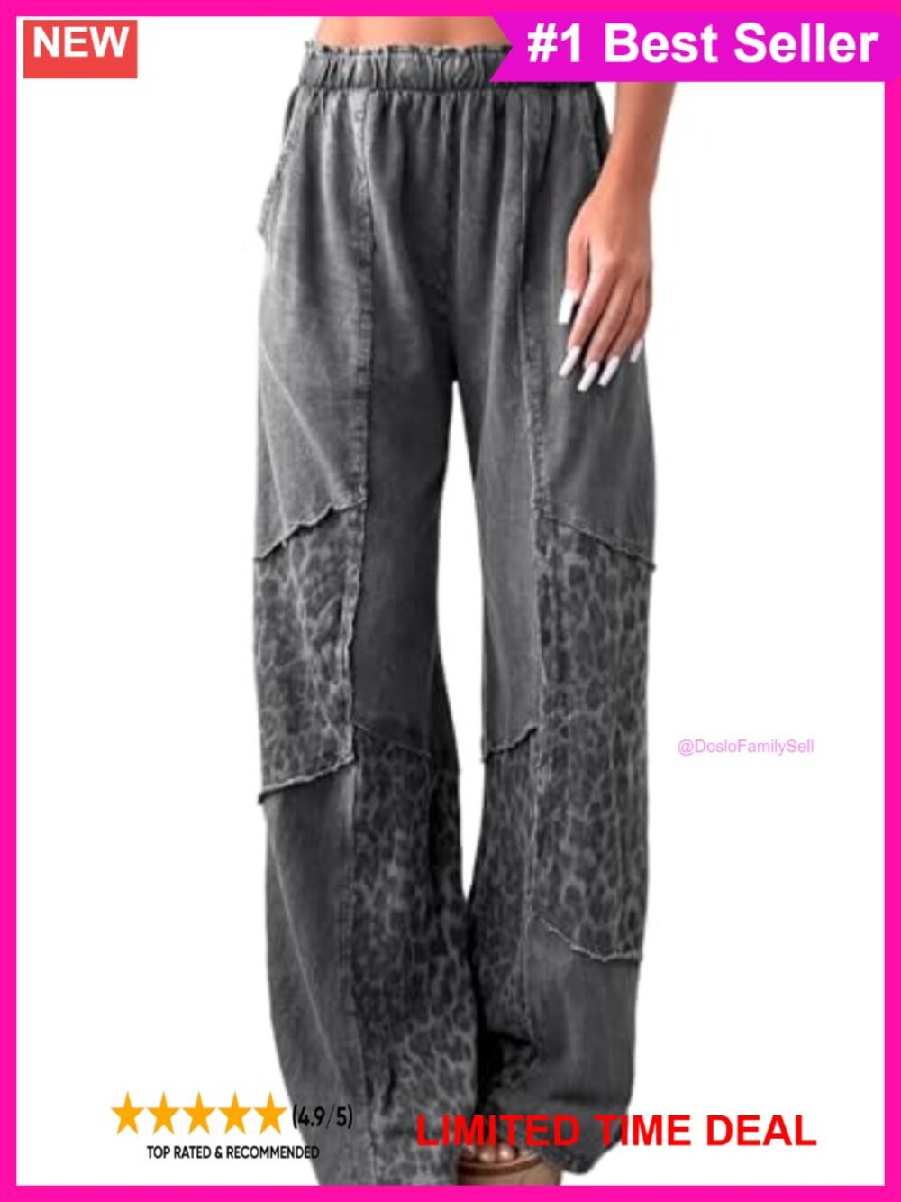 SELINK Women's Wide Leg Leopard Pants with Pockets High Rise